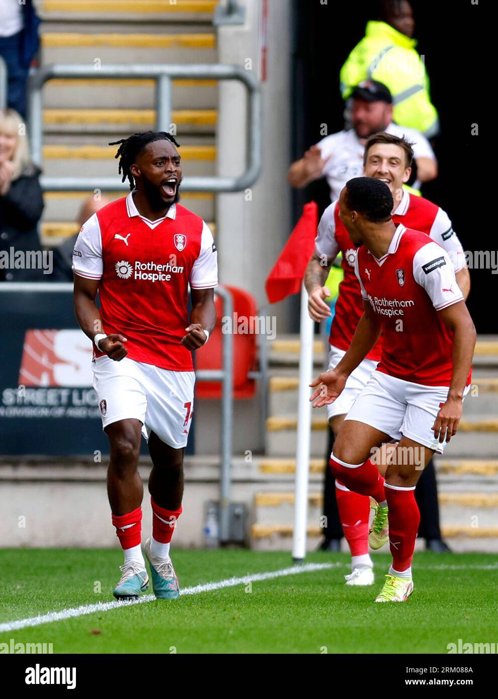 Rotherham United's Fred Onyedinma (left) celebrates scoring their side