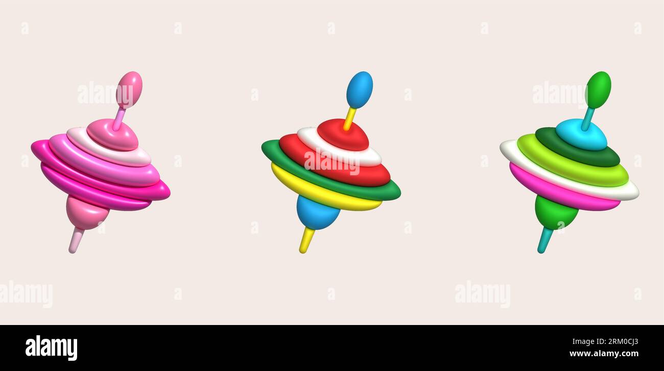 3D illustration Spinning top toy spinning game.Kids toys minimal style