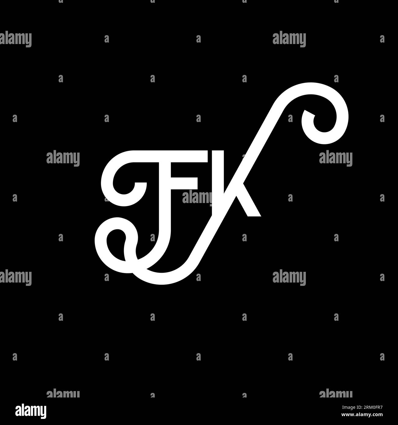 FK letter logo design on black background. FK creative initials letter logo concept. fk letter design. FK white letter design on black background. F K Stock Vector