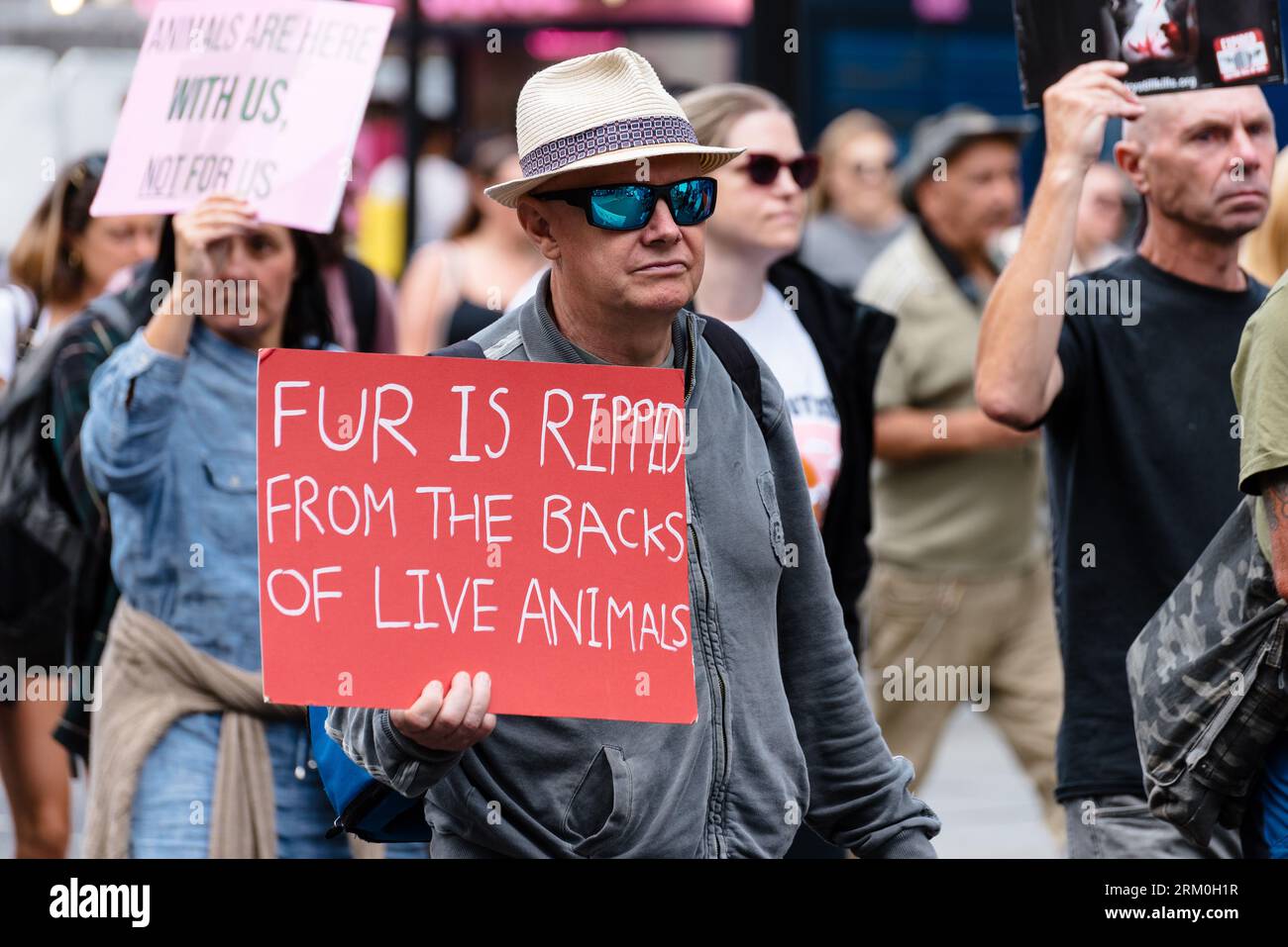 London, UK. 26 August 2023. Animal rights activists march in London for the National Animal Rights March to demand justice for animals and an end to animal exploitation. Credit: Andrea Domeniconi/Alamy News Stock Photo