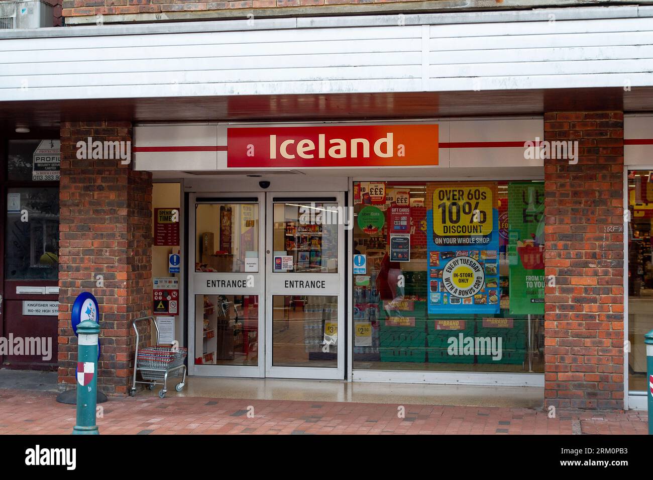 Egham, Surrey, UK. 26th August, 2023. An Iceland store in Egham, Surrey.  Iceland are calling on the government to make an urgent change to legislation that currently restricts the promotion of price cuts on infant formula by retailers. Credit: Maureen McLean/Alamy Live News Stock Photo