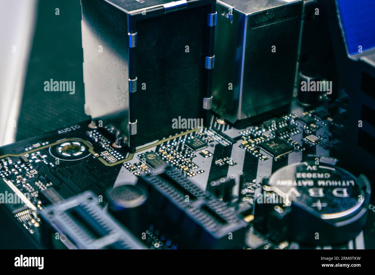 Parts of computer and PC hardware components in outline collection set.  Labeled elements for device and peripherals assembly vector illustration.  Build custom electronics with motherboard, ram and CPU Stock Vector