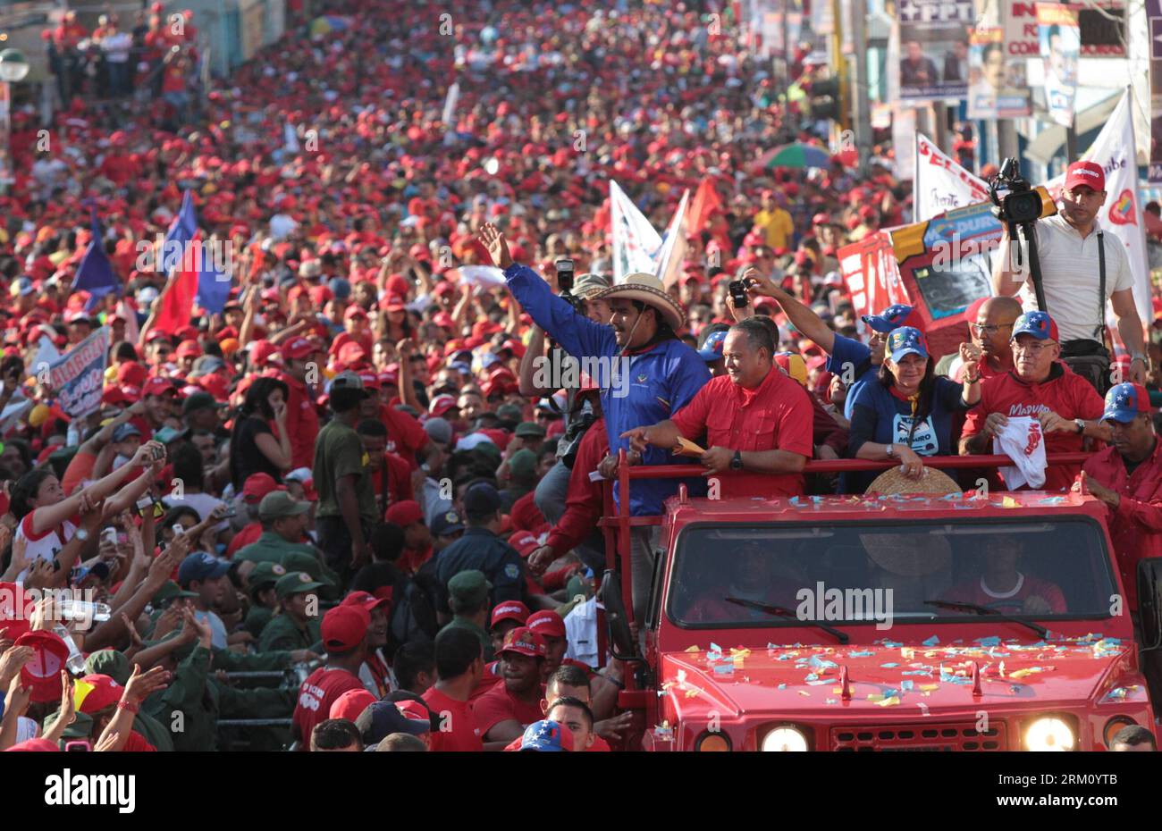 Bildnummer: 59482945  Datum: 07.04.2013  Copyright: imago/Xinhua Image provided by Hugo Chavez Campaign Comand shows Venezuelan acting President and presidential candidate Nicolas Maduro attending his closing campaign, in San Juan de los Morros, state of Guaruco, Venezuela, on April 7, 2013. (Xinhua/Hugo Chavez Campaign Comand) (ah) (sp) VENEZUELA-GUARICO-ELECTION RALLY-MADURO PUBLICATIONxNOTxINxCHN Politik people Wahl Präsidentschaftswahl Wahlkampf xas x0x 2013 quer premiumd     59482945 Date 07 04 2013 Copyright Imago XINHUA Image provided by Hugo Chavez Campaign Comand Shows Venezuelan Acti Stock Photo