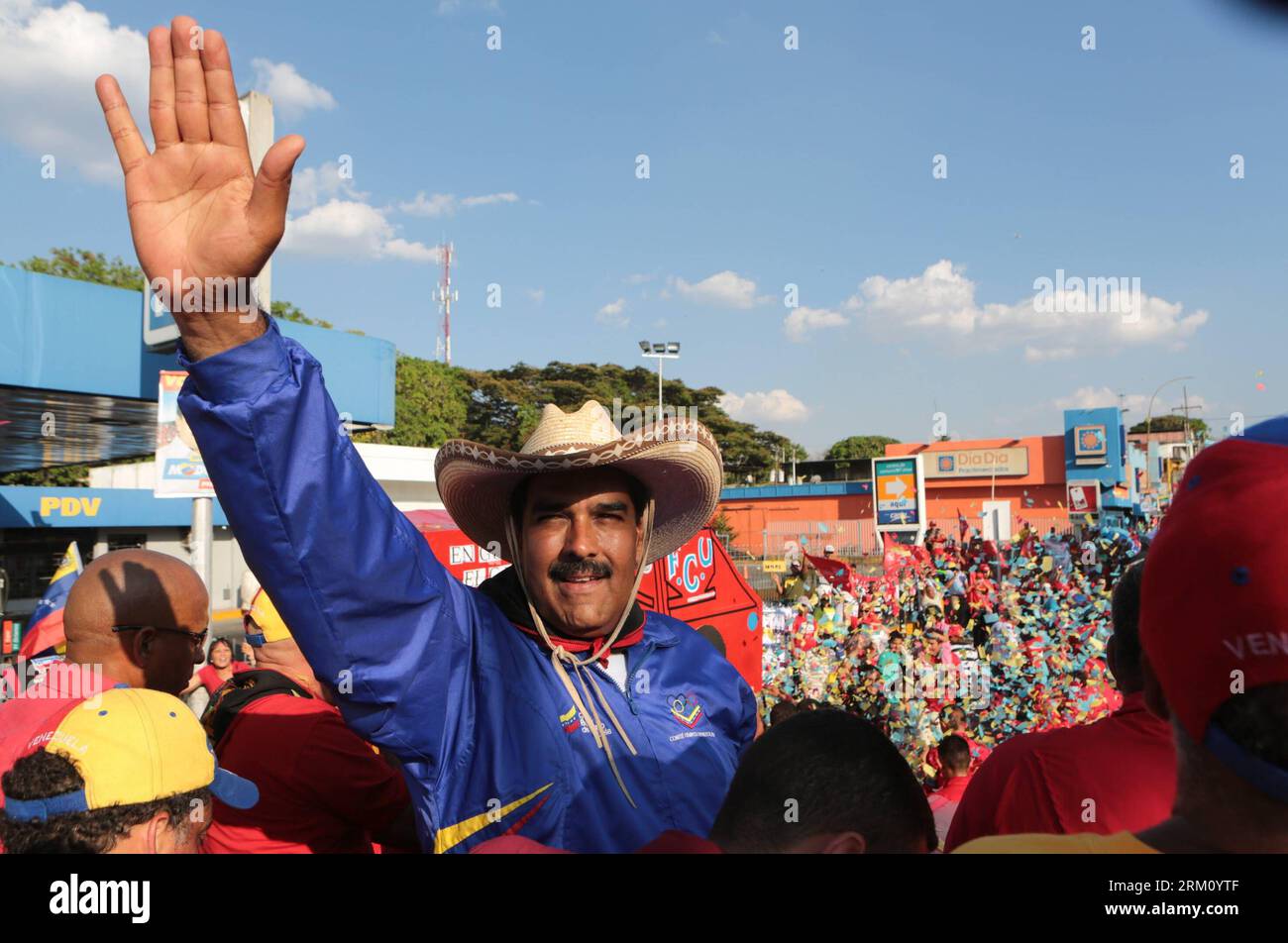 Bildnummer: 59482946  Datum: 07.04.2013  Copyright: imago/Xinhua Image provided by Hugo Chavez Campaign Comand shows Venezuelan acting President and presidential candidate Nicolas Maduro attending his closing campaign, in San Juan de los Morros, state of Guaruco, Venezuela, on April 7, 2013. (Xinhua/Hugo Chavez Campaign Comand) (ah) (sp) VENEZUELA-GUARICO-ELECTION RALLY-MADURO PUBLICATIONxNOTxINxCHN Politik people Wahl Präsidentschaftswahl Wahlkampf xas x0x 2013 quer premiumd     59482946 Date 07 04 2013 Copyright Imago XINHUA Image provided by Hugo Chavez Campaign Comand Shows Venezuelan Acti Stock Photo