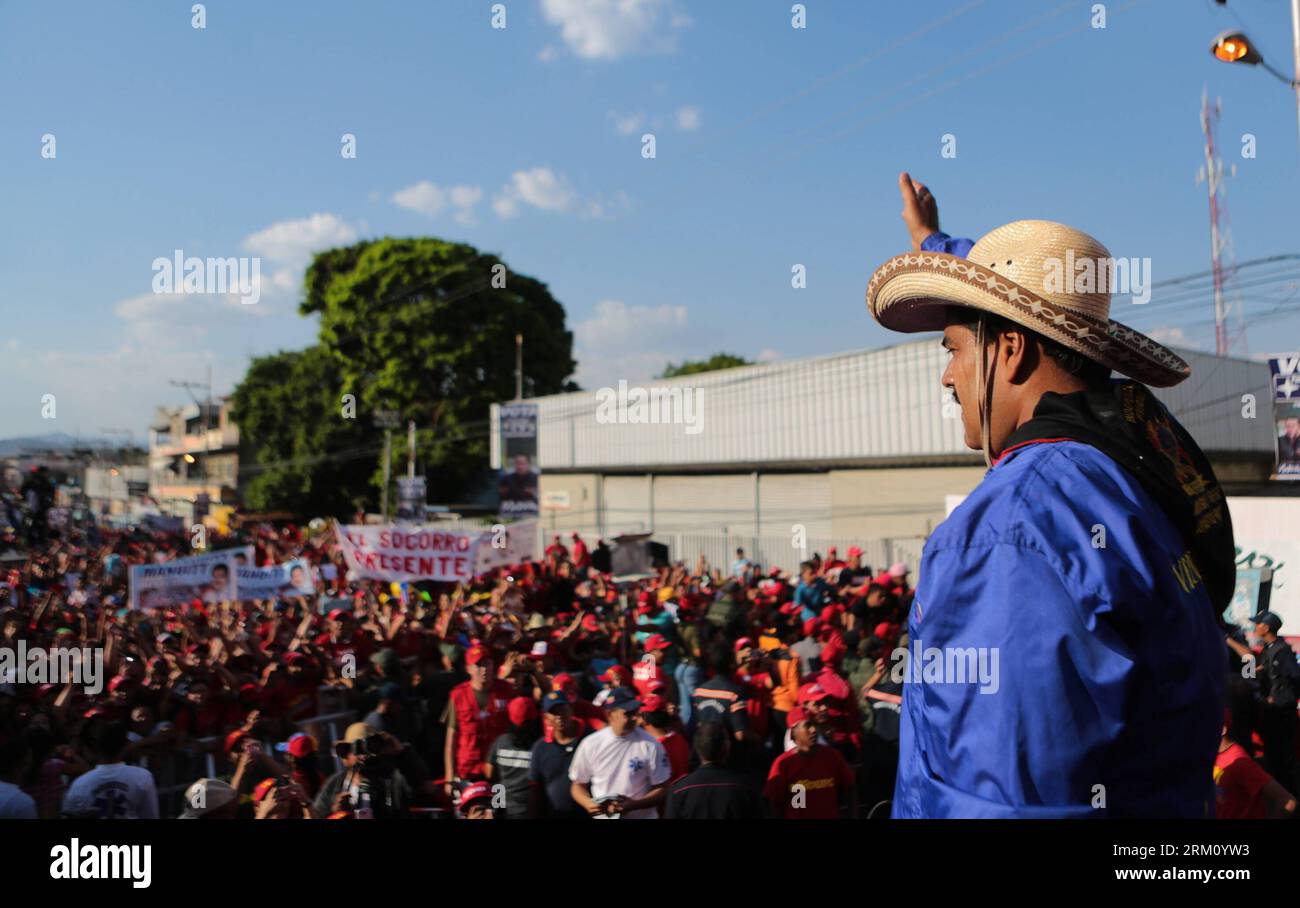 Bildnummer: 59482947  Datum: 07.04.2013  Copyright: imago/Xinhua Image provided by Hugo Chavez Campaign Comand shows Venezuelan acting President and presidential candidate Nicolas Maduro attending his closing campaign, in San Juan de los Morros, state of Guaruco, Venezuela, on April 7, 2013. (Xinhua/Hugo Chavez Campaign Comand) (ah) (sp) VENEZUELA-GUARICO-ELECTION RALLY-MADURO PUBLICATIONxNOTxINxCHN Politik people Wahl Präsidentschaftswahl Wahlkampf xas x0x 2013 quer premiumd     59482947 Date 07 04 2013 Copyright Imago XINHUA Image provided by Hugo Chavez Campaign Comand Shows Venezuelan Acti Stock Photo