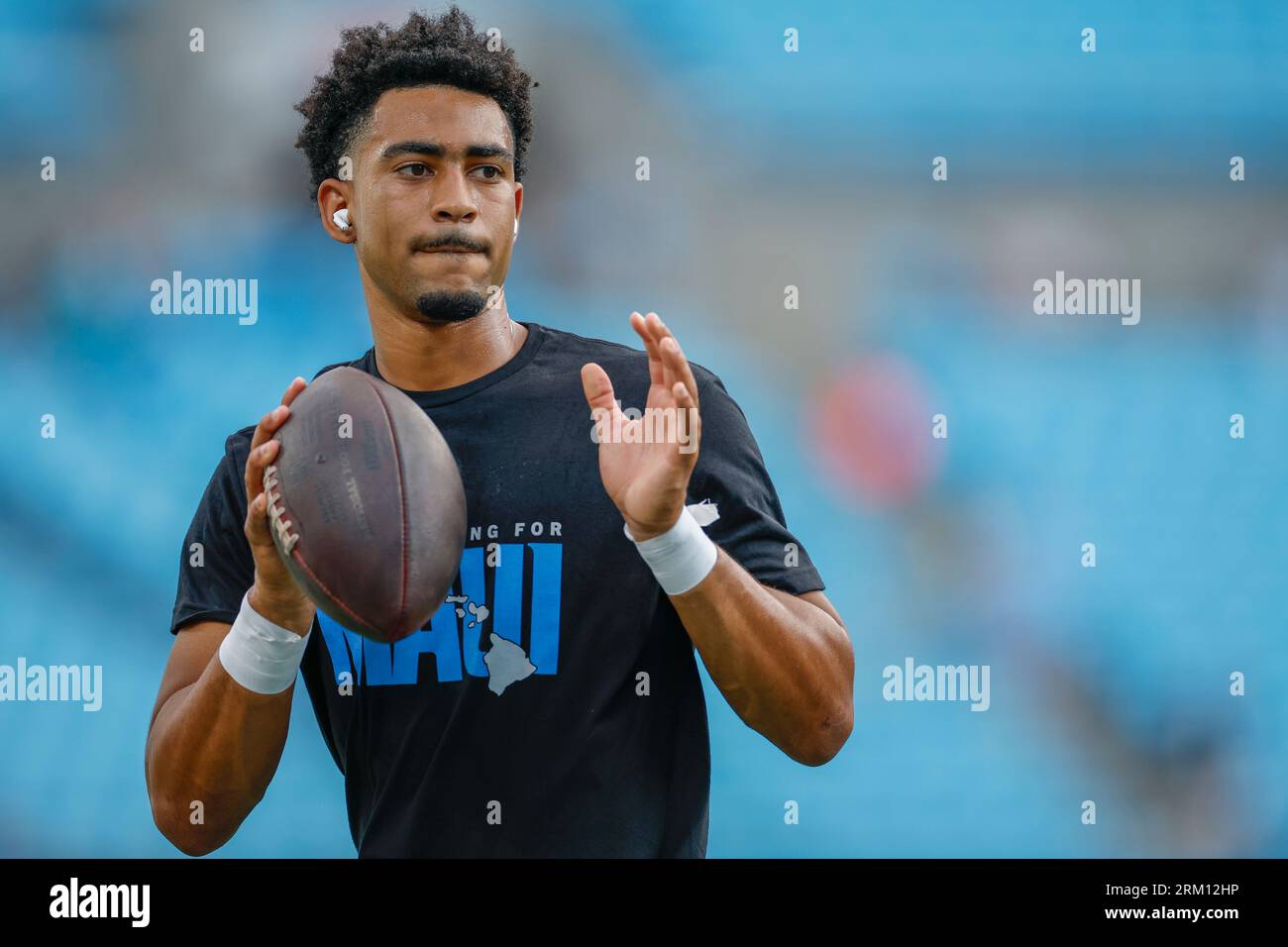 Carolina Panthers quarterback Bryce Young (9) walks off the field after an  NFL preseason football game against the New York Jets, Saturday, Aug. 12,  2023, in Charlotte, N.C. (AP Photo/Jacob Kupferman Stock