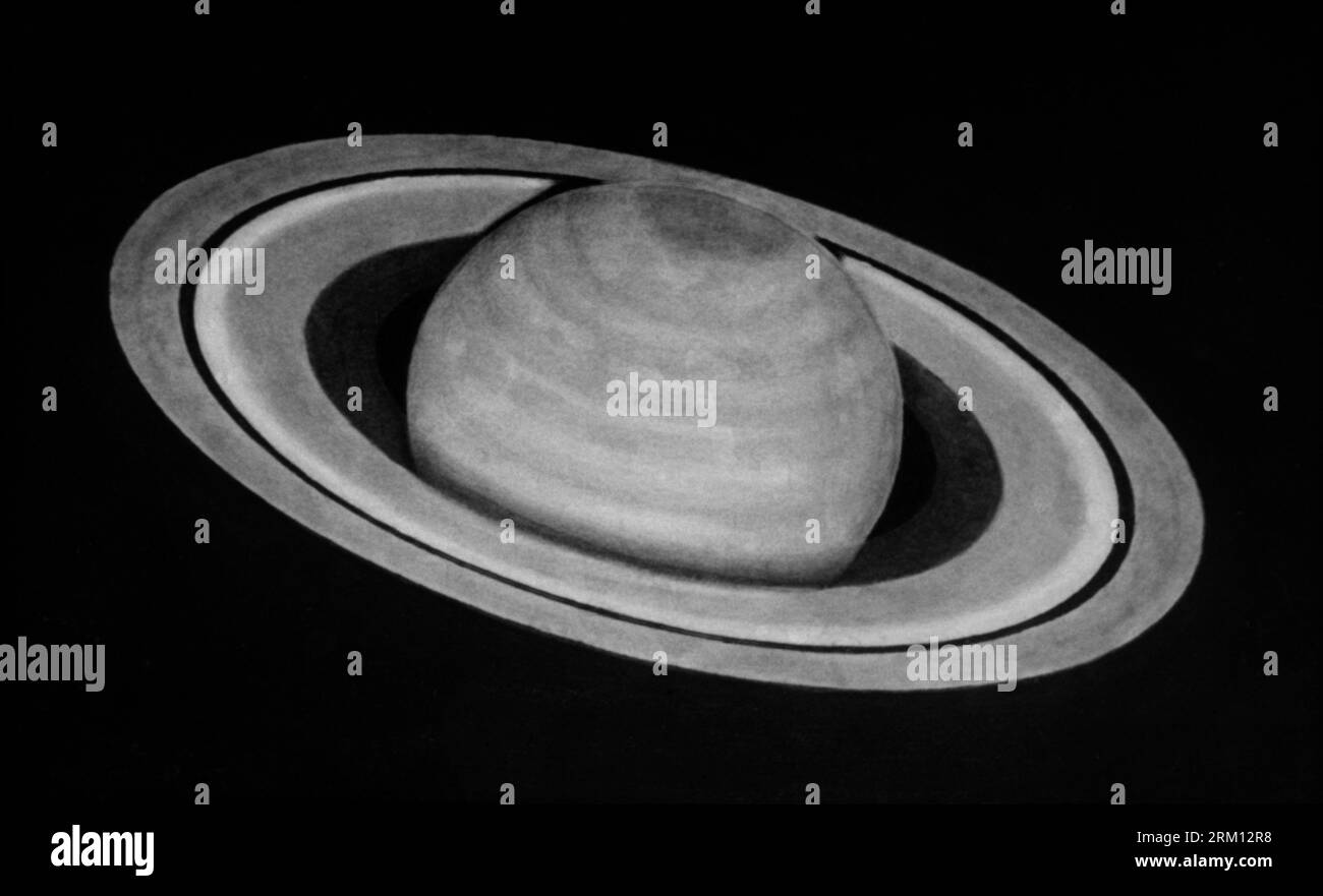 Drawing of Saturn rings - E. E. Barnard (7-7-1898) - 40-inch refractor telescope - Yerkes Observatory, Williams Bay, WI - glass lantern slide Stock Photo
