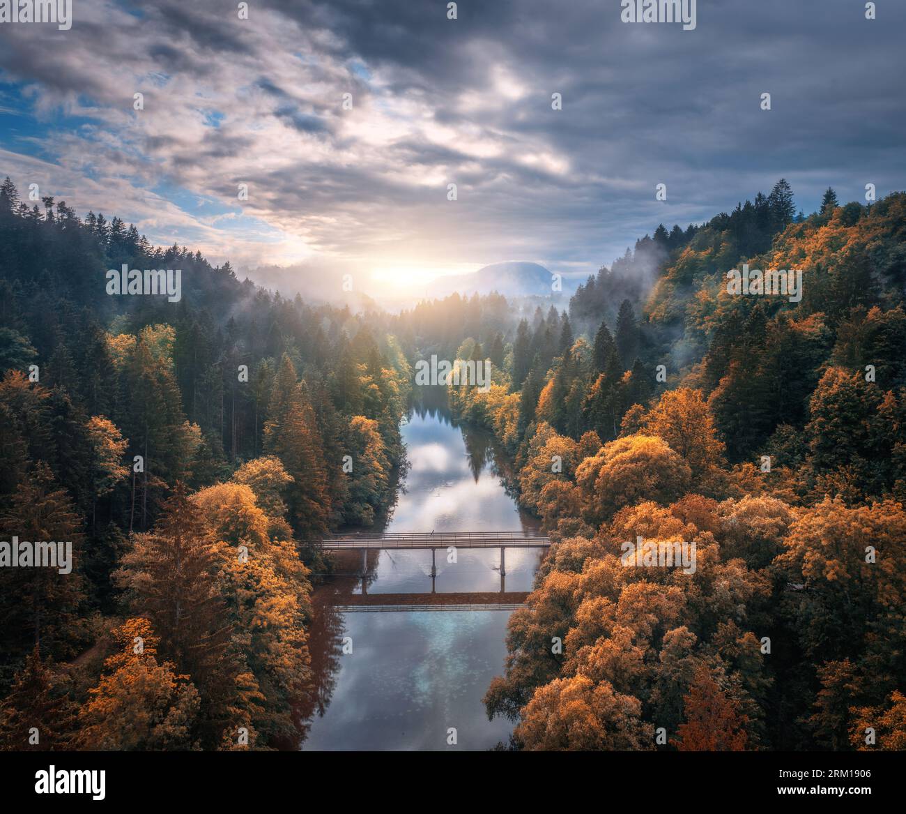 Aerial view over autumn river hi-res stock photography and images - Alamy