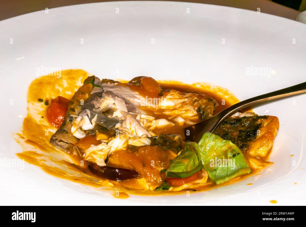 Branzino Mediterranean, a Eurpoean or Mediterranean sea bass served in