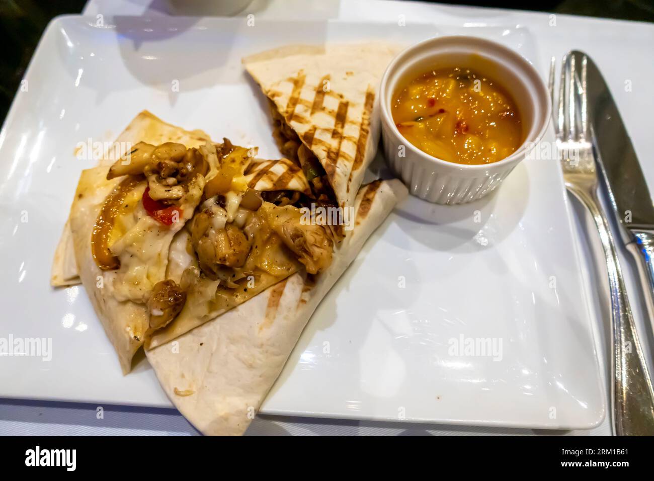 Lobster Quesadilla served in Tea Lobby Lounge Rutz Carlton Bahrain Stock Photo