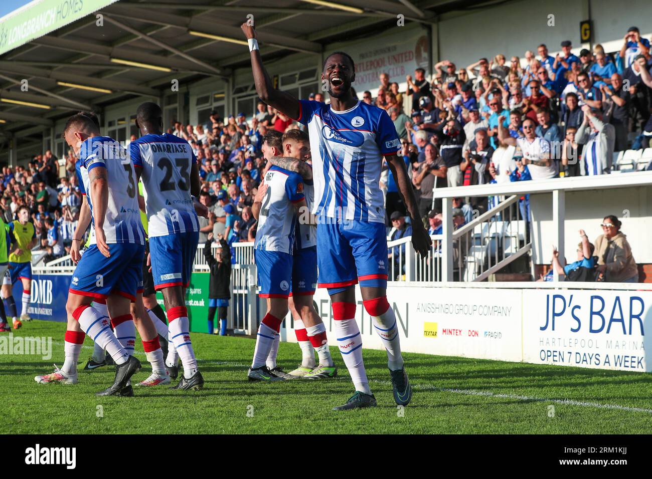 Hartlepool United's Mani Dieseruvwe during the Vanarama National League  match between Altrincham and Hartlepool United at Moss Lane, Altrincham on  Tuesday 19th September 2023. (Photo: Scott Llewellyn