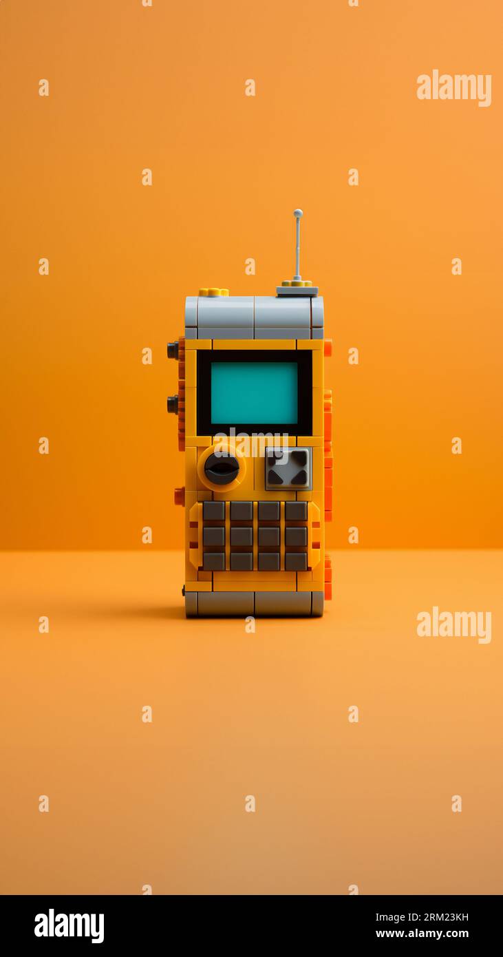 3D Walkie Talkie made of plastic block toys with orange color Stock Photo