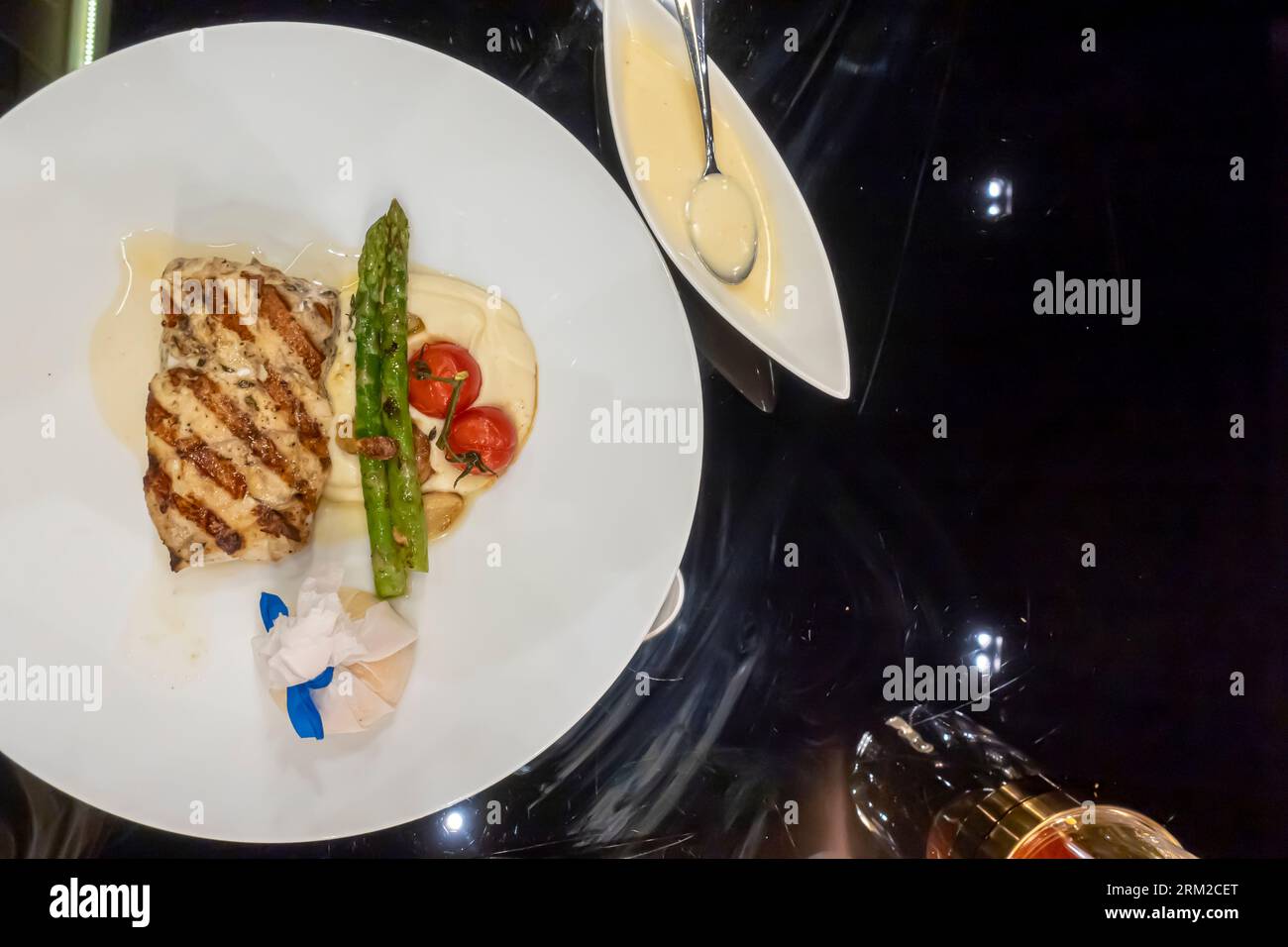 Grilled Salmon served in the Plums restaurant Bahrain Stock Photo Alamy