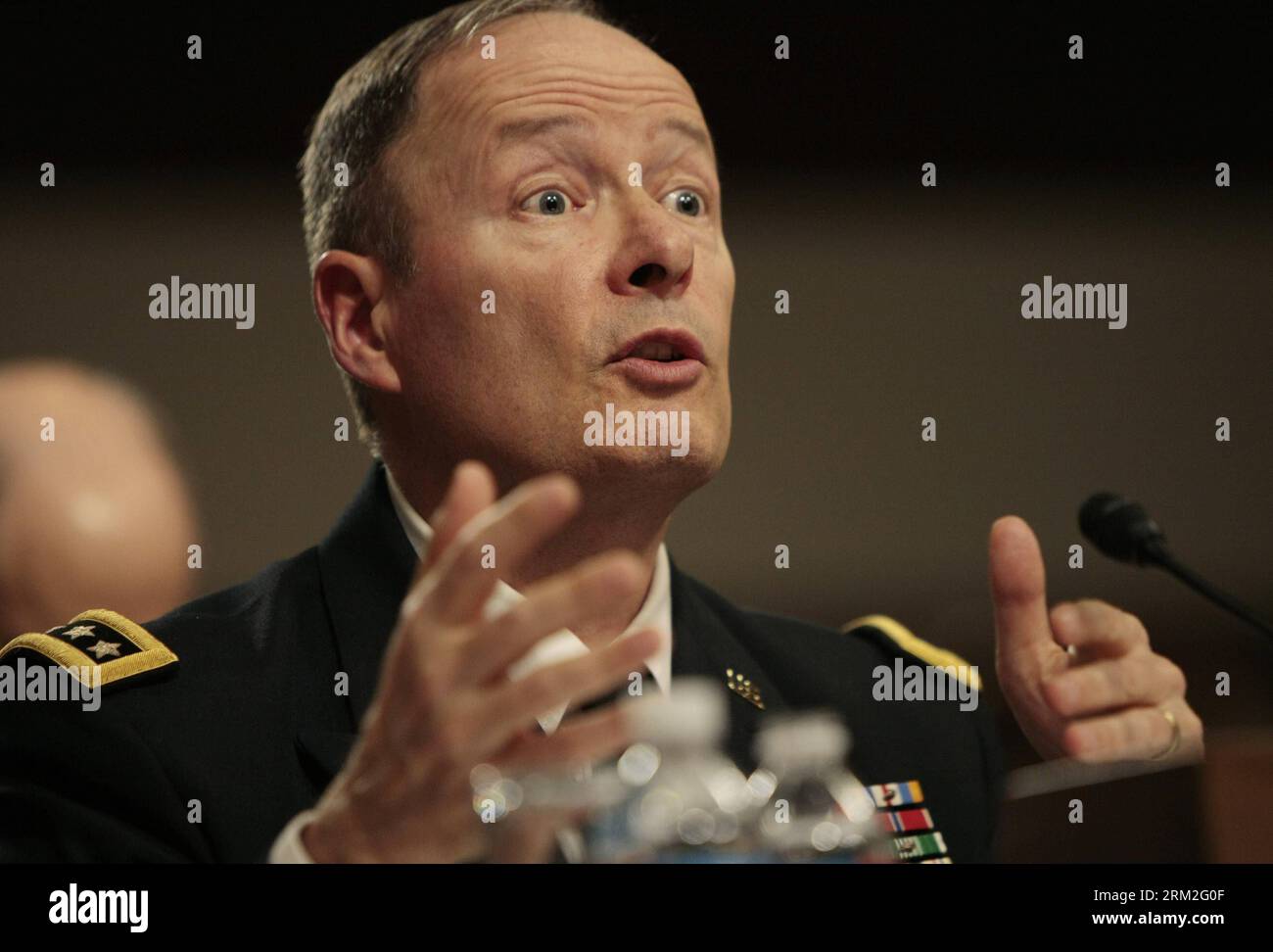 130612 -- WASHINGTON D.C., June 12, 2013 Xinhua -- U.S. Army Gen. Keith Alexander, commander of the U.S. Cyber Command, director of National Security Agency NSA, testifies before a Senate Appropriations Committee hearing in Washington D.C. on June 12, 2013. Xinhua/Fang Zhe US-WASHINGTON-POLITICS-ARMY-HEARING PUBLICATIONxNOTxINxCHN Stock Photo
