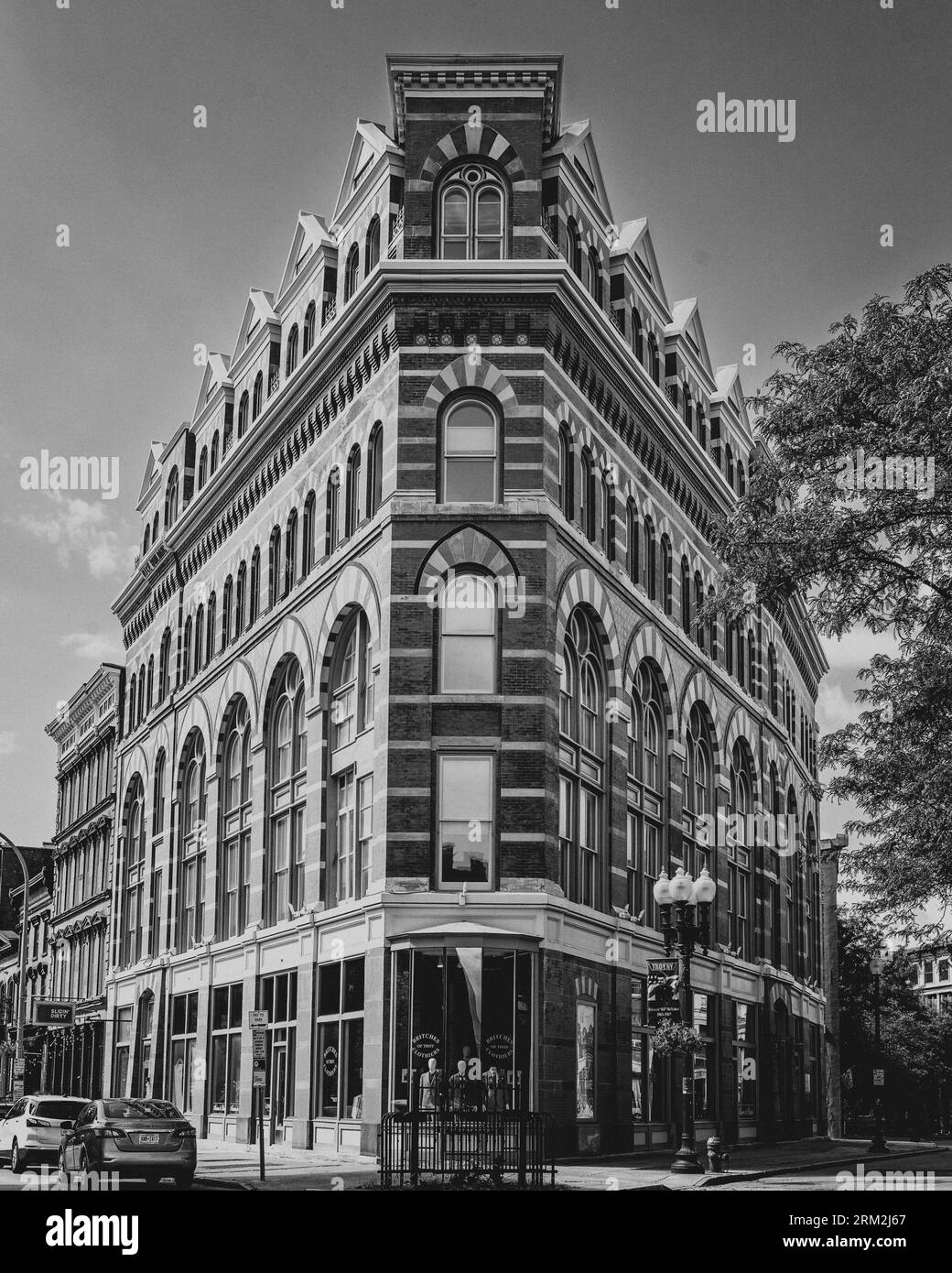 Troy, NY US Aug 13, 2023 Black and white view of the historic Rice