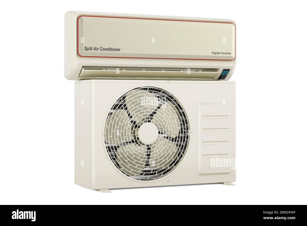 Air conditioner, indoor wall and outdoor compressor units, 3D rendering