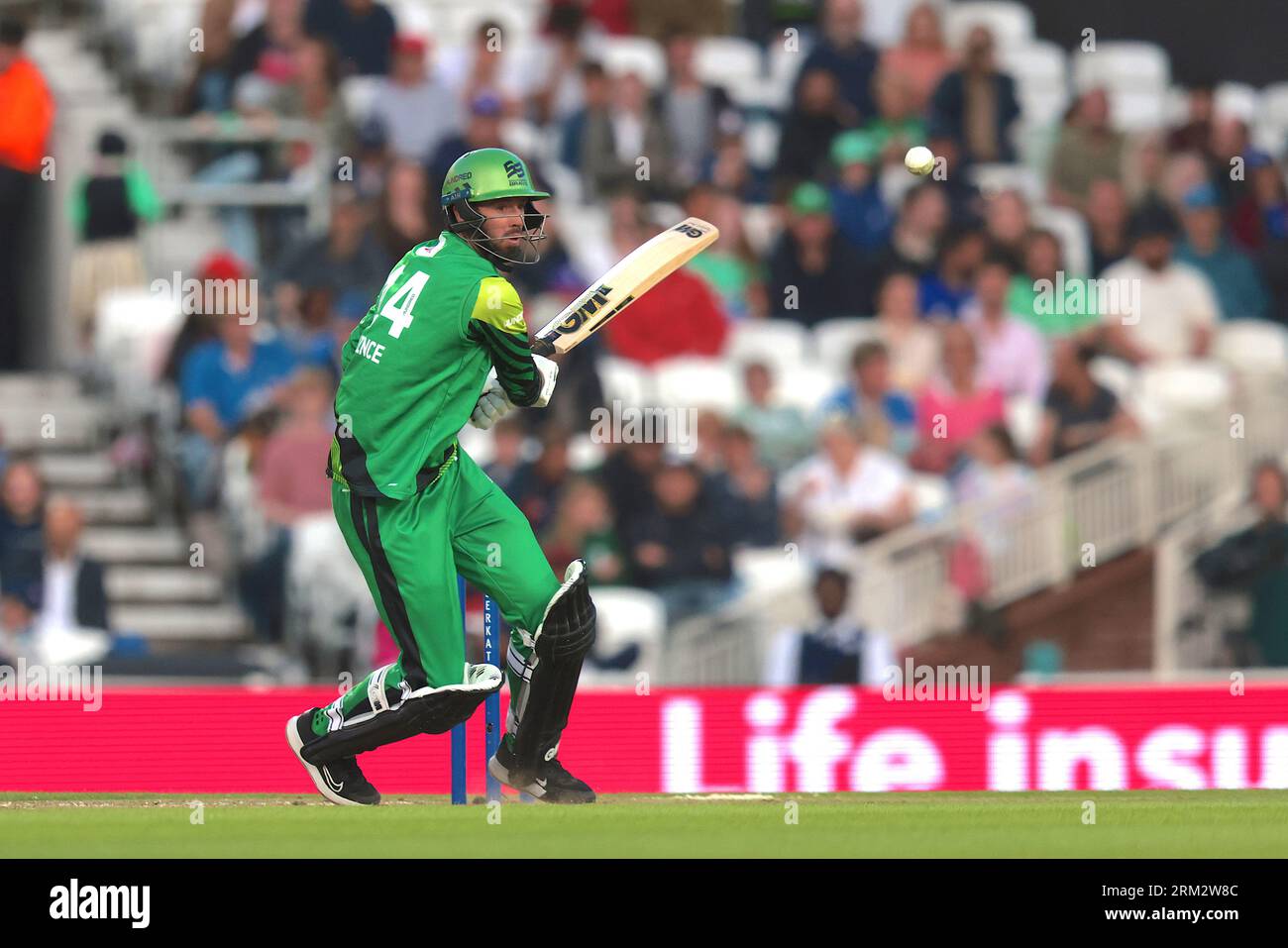 London, UK. 26th Aug, 2023. Southern Brave's James Vince batting as The Manchester Originals take on The Southern Brave in The Hundred men's eliminator at The Kia Oval. Credit: David Rowe/Alamy Live News Stock Photo