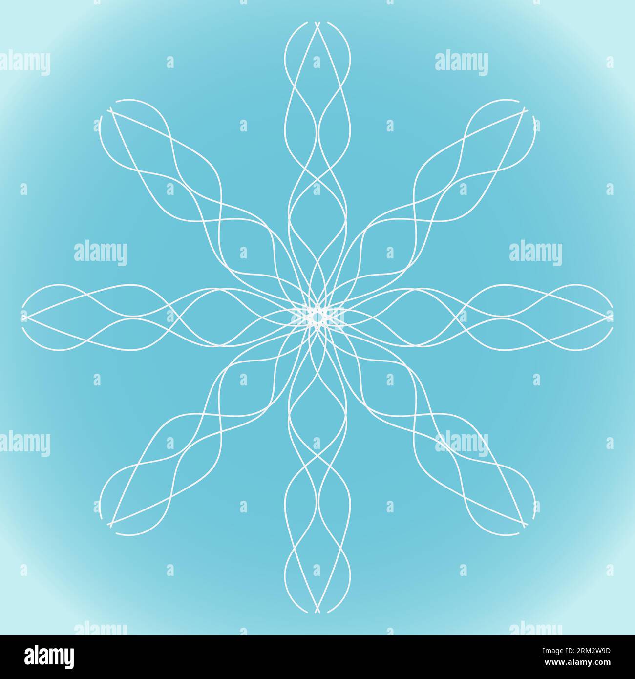 Snowflake vector ornate wavy shape and structure on a blue winter background Stock Vector