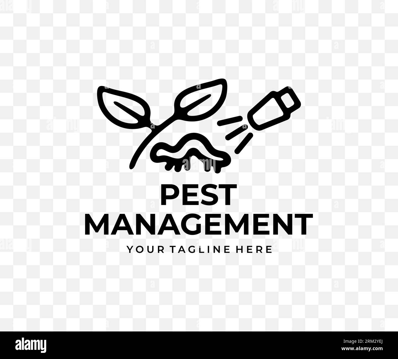 Pest management, spraying pesticide, sprayer, linear graphic design. Plant, agriculture, pest spray, insects and caterpillar, vector design Stock Vector