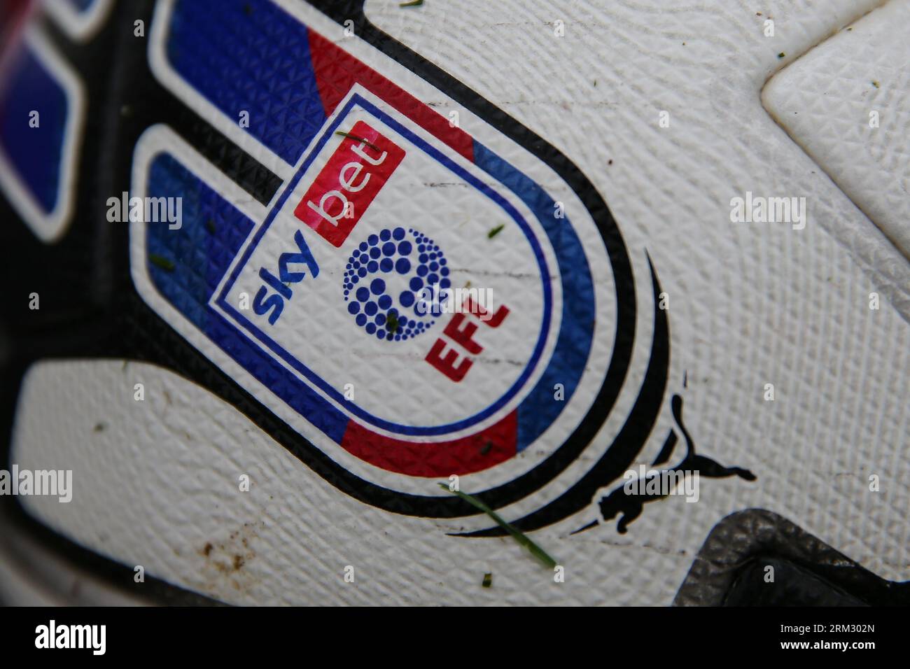 Lincoln, UK. 26th Aug, 2023. The Sky Bet EFL logo on the match ball during the Sky Bet League 1 match Lincoln City vs Blackpool at Gelder Group Sincil Bank Stadium, Lincoln, United Kingdom, 26th August 2023 (Photo by Gareth Evans/News Images) in Lincoln, United Kingdom on 8/26/2023. (Photo by Gareth Evans/News Images/Sipa USA) Credit: Sipa USA/Alamy Live News Stock Photo