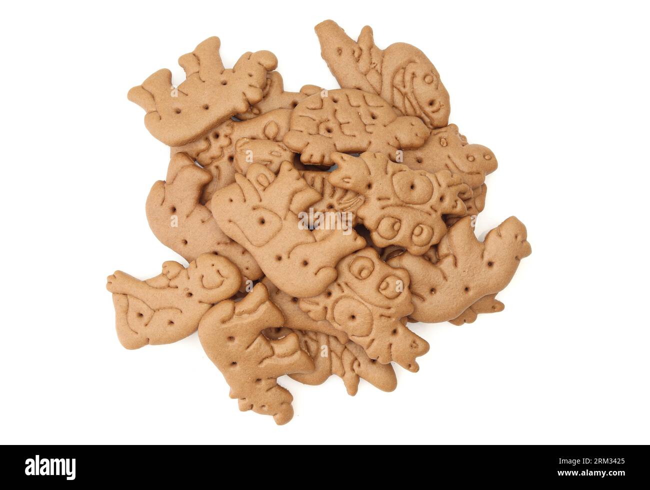 Pile of animal shaped sweet gingerbread biscuits for kids isolated on