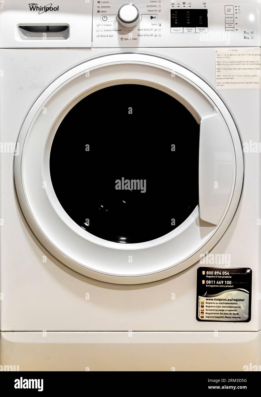 Whirlpool WWDE 7512 Washer Dryer Freestanding Front-Load White Washing machine Stock Photo