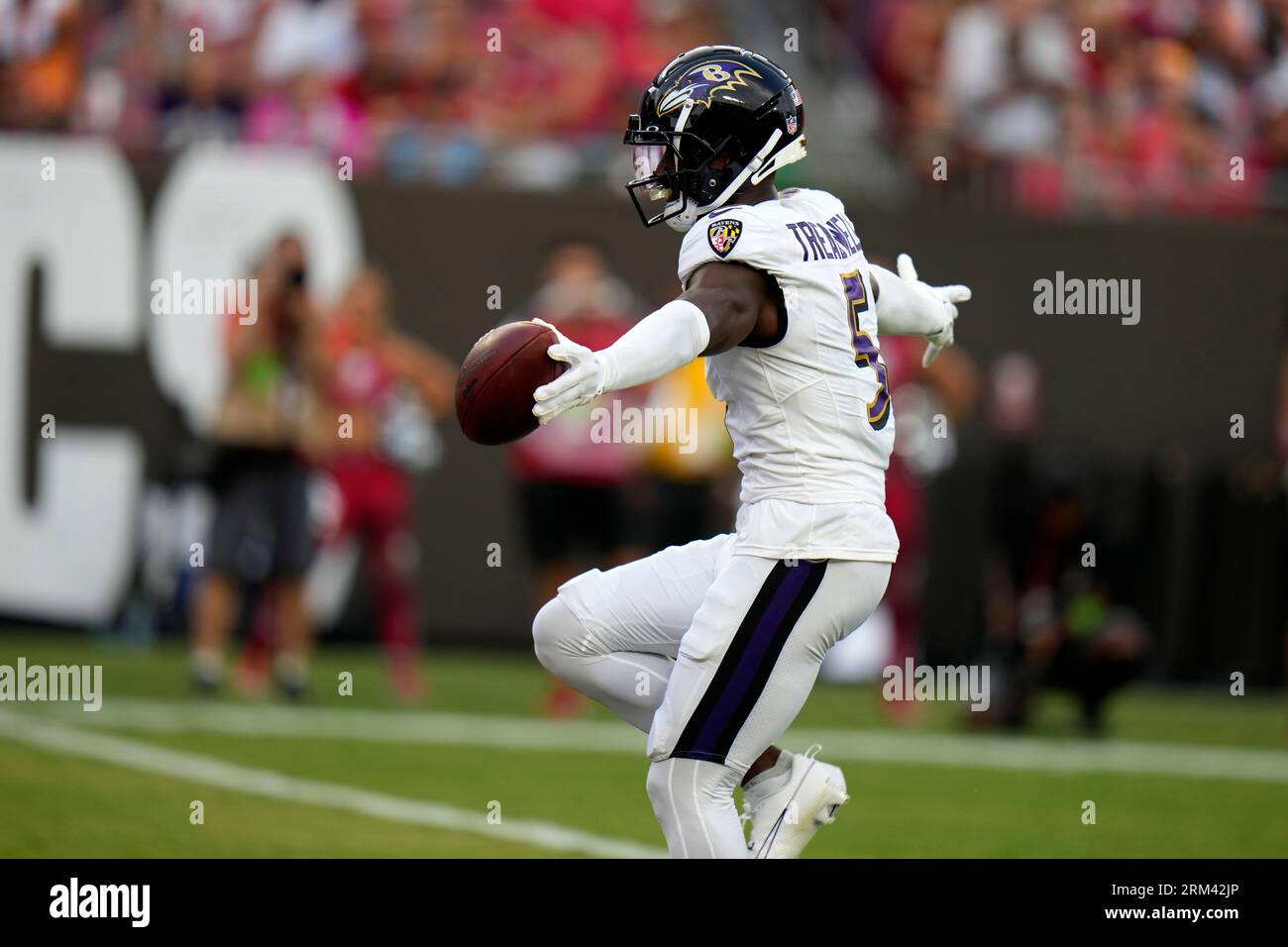 Laquon Treadwell of the Baltimore Ravens warms up prior to an NFL