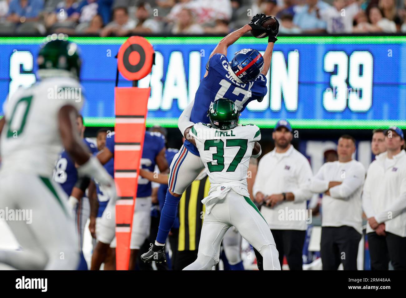 New York Giants wide receiver David Sills V (13) makes a catch against