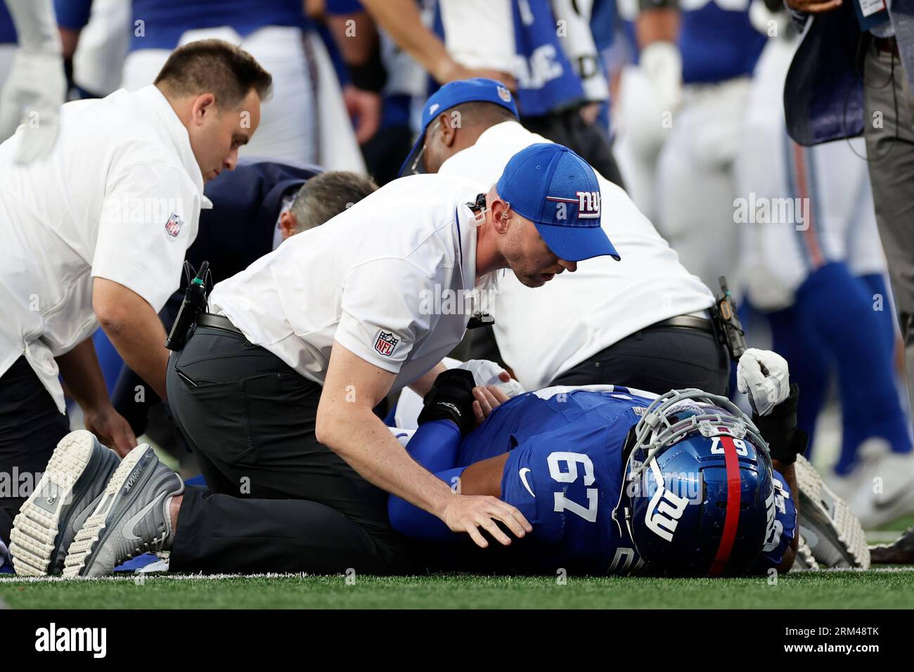 New York Giants guard Wyatt Davis (67) walks off the field after an  preseason NFL football game against the Detroit Lions in Detroit, Friday,  Aug. 11, 2023. (AP Photo/Paul Sancya Stock Photo - Alamy