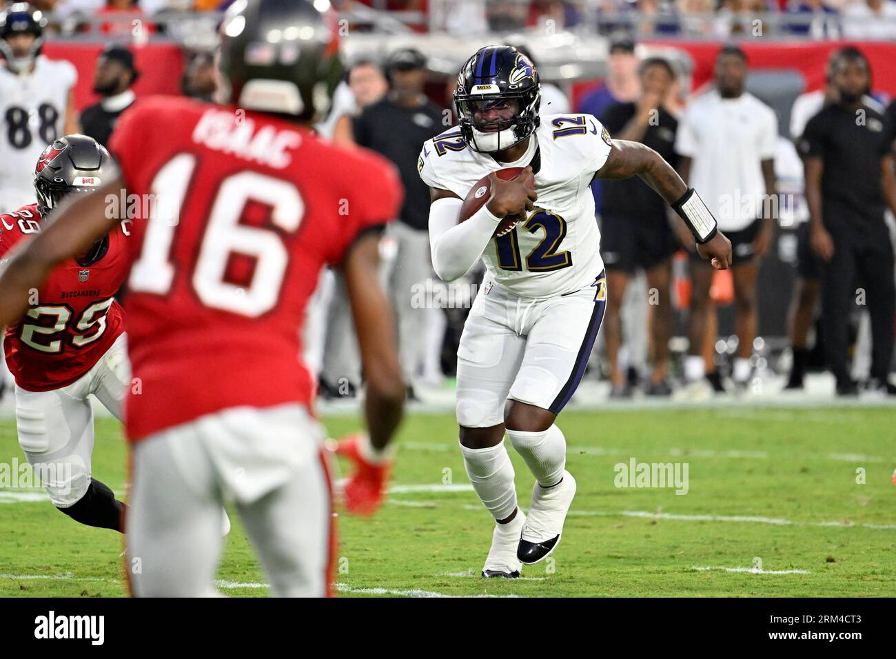 Tampa Bay Buccaneers cornerback Keenan Isaac (16) covers a kick during an NFL  preseason football game against the Pittsburgh Steelers, Friday, Aug. 11,  2023, in Tampa, Fla. (AP Photo/Peter Joneleit Stock Photo - Alamy