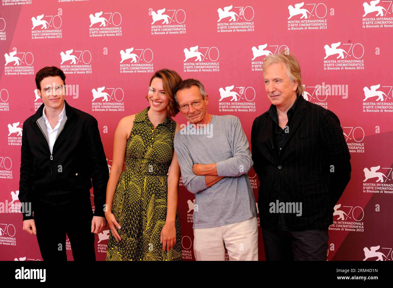 Bildnummer: 60434769  Datum: 04.09.2013  Copyright: imago/Xinhua (130904) -- VENICE, Sept. 4, 2013 (Xinhua) ¨CFrench director Patrice Leconte(3rd L),actor Alan rickman (1st R),actress Rebecca Hall(2nd L),actor Richard Madden(1st L) pose at the photocall of the screening of Une promesse during the 70th Venice Film Festival, in Lido of Venice, Italy, on Sept. 4, 2013. (Xinhua/Xu Nizhi) ITALY-VENICE-FILM-FESTIVAL-UNE PROMESSE PUBLICATIONxNOTxINxCHN Kultur Entertainment People Film 70 Internationale Filmfestspiele Venedig xas x0x 2013 quer premiumd      60434769 Date 04 09 2013 Copyright Imago XIN Stock Photo