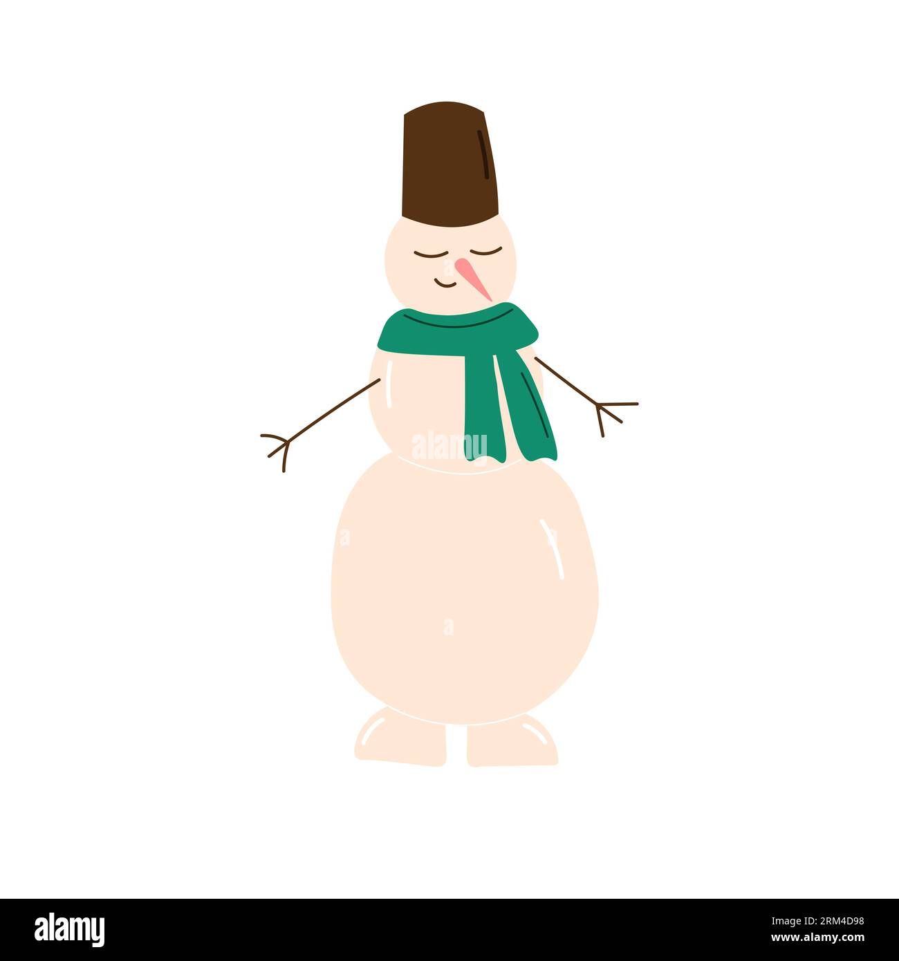 Snowman with a scarf and hat isolated in a white background. Flat ...