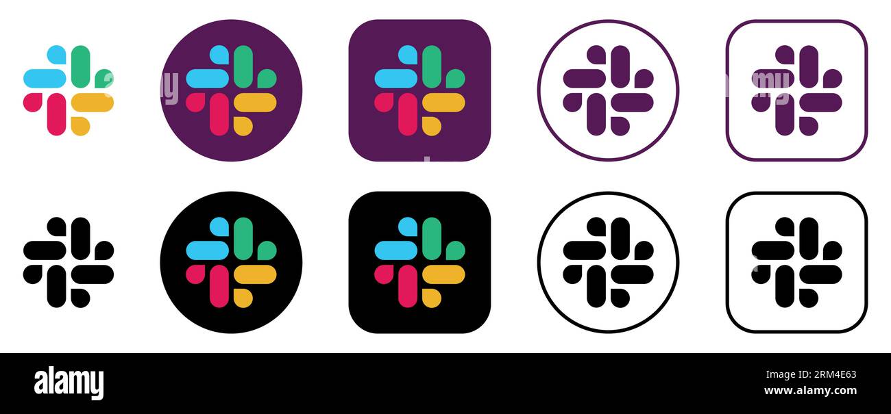 Set of Slack logos. Editorial vector icon isolated on white background Stock Vector