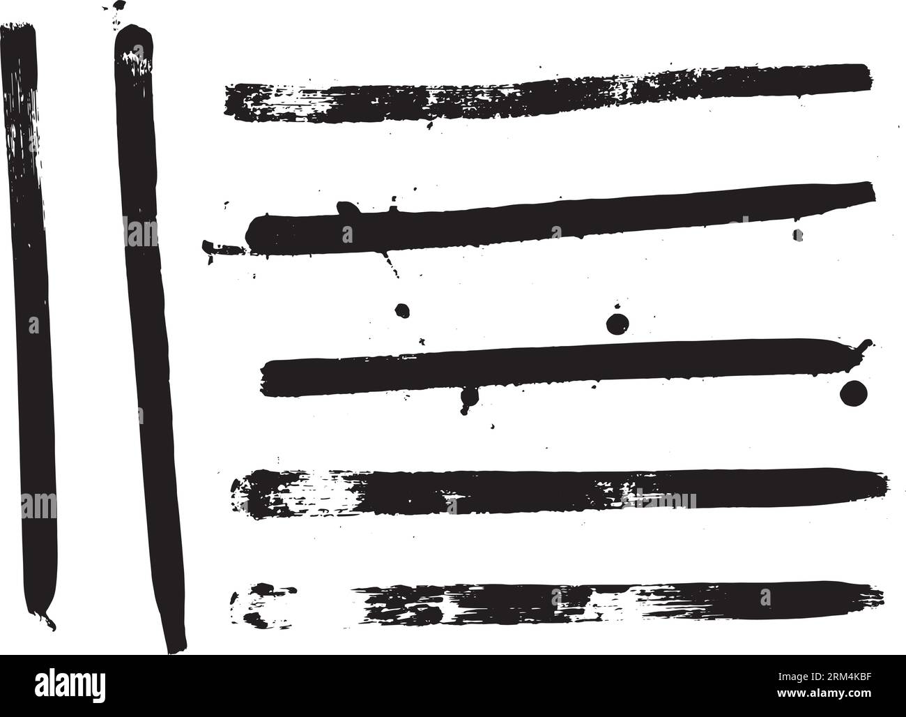 Set of thin and elongated brush painting strokes, set of vector stroke resources Stock Vector