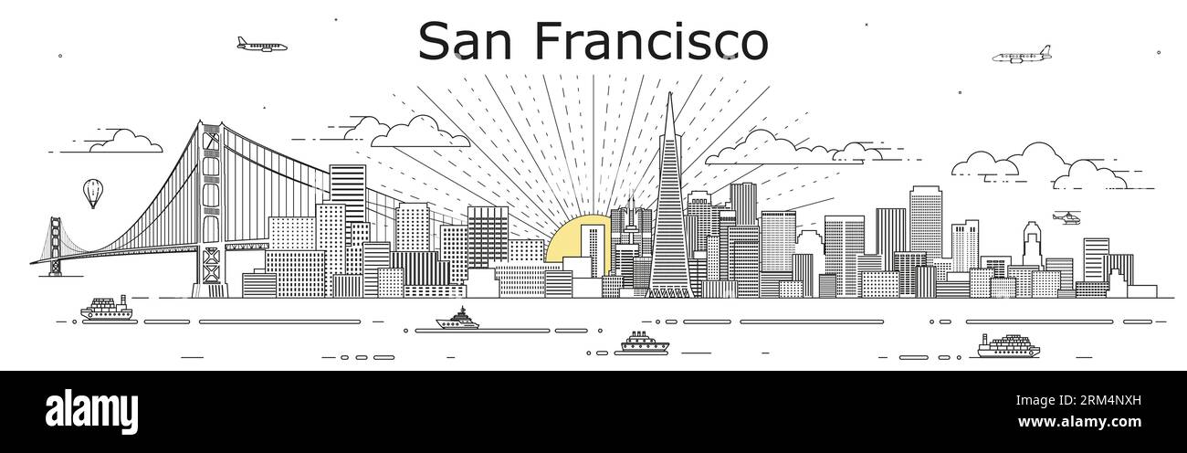 San Francisco cityscape line art vector illustration Stock Vector