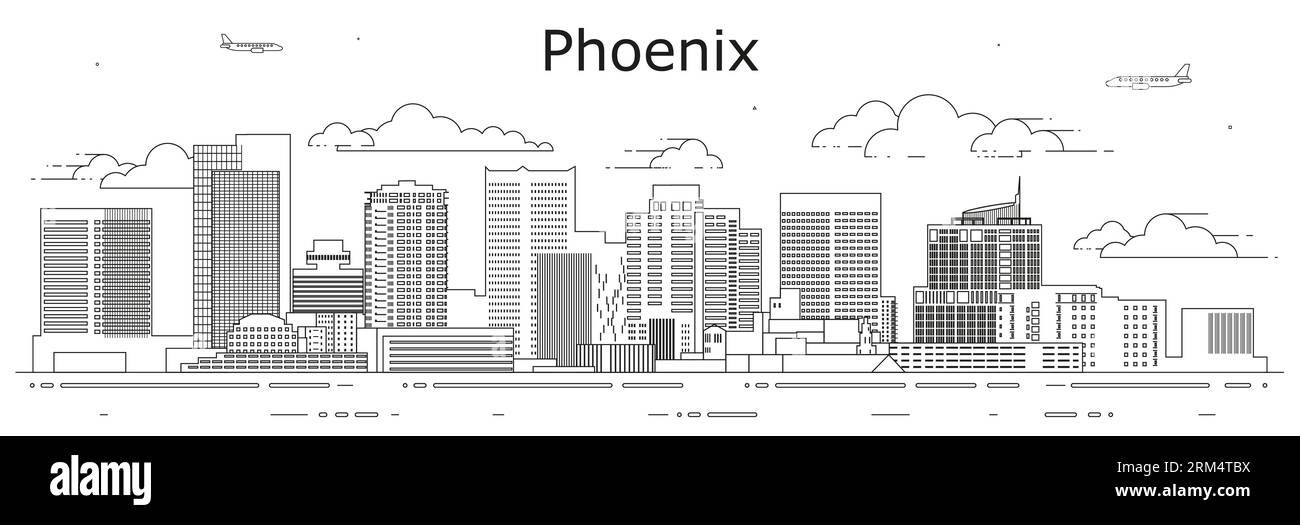 Phoenix cityscape line art vector illustration Stock Vector
