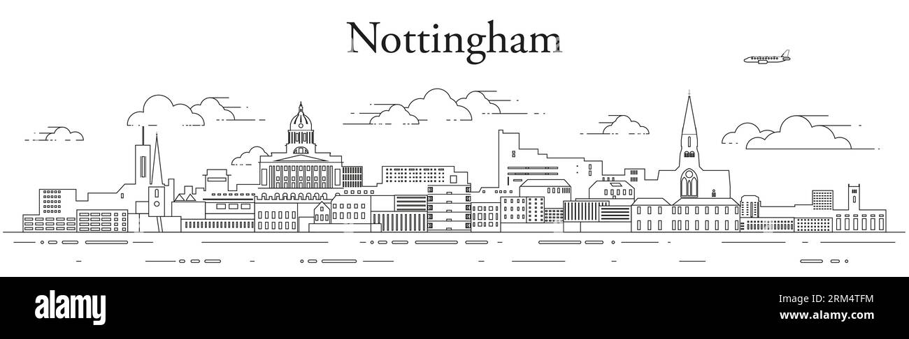 Nottingham cityscape line art vector illustration Stock Vector