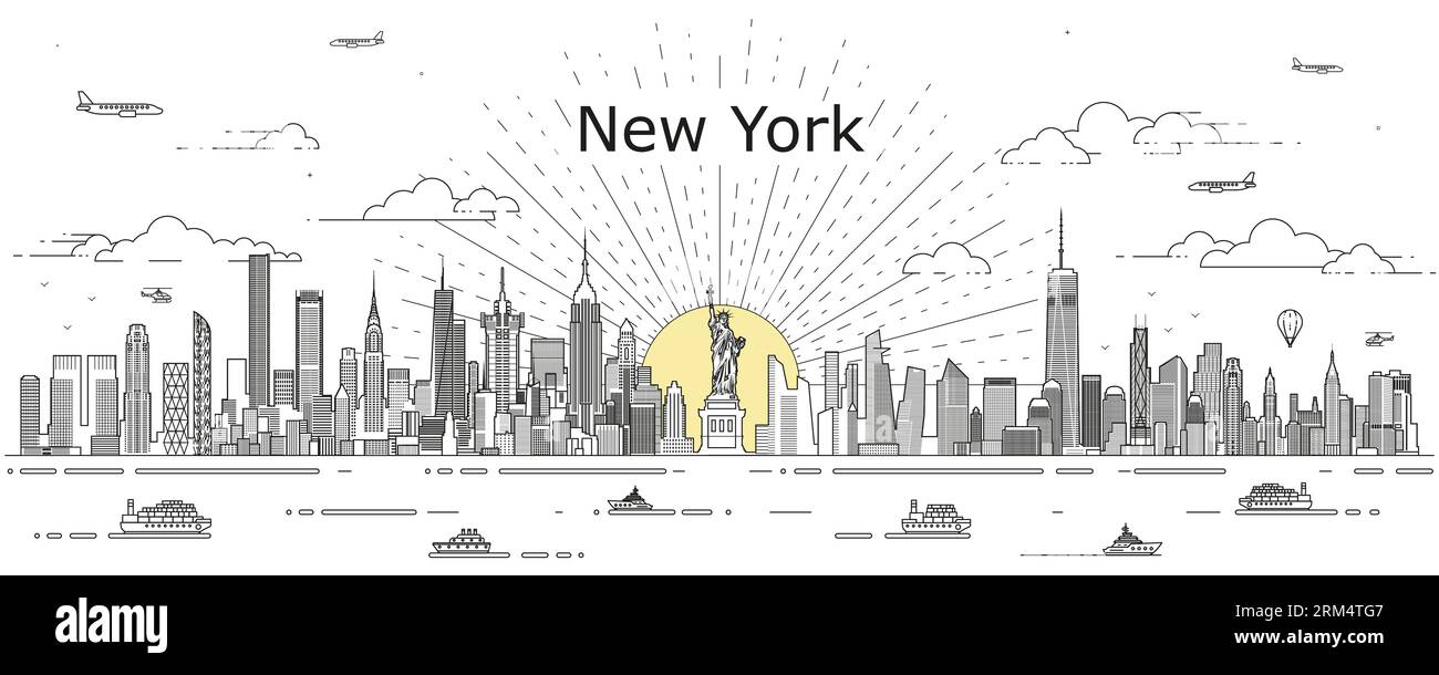 New York cityscape line art vector illustration Stock Vector
