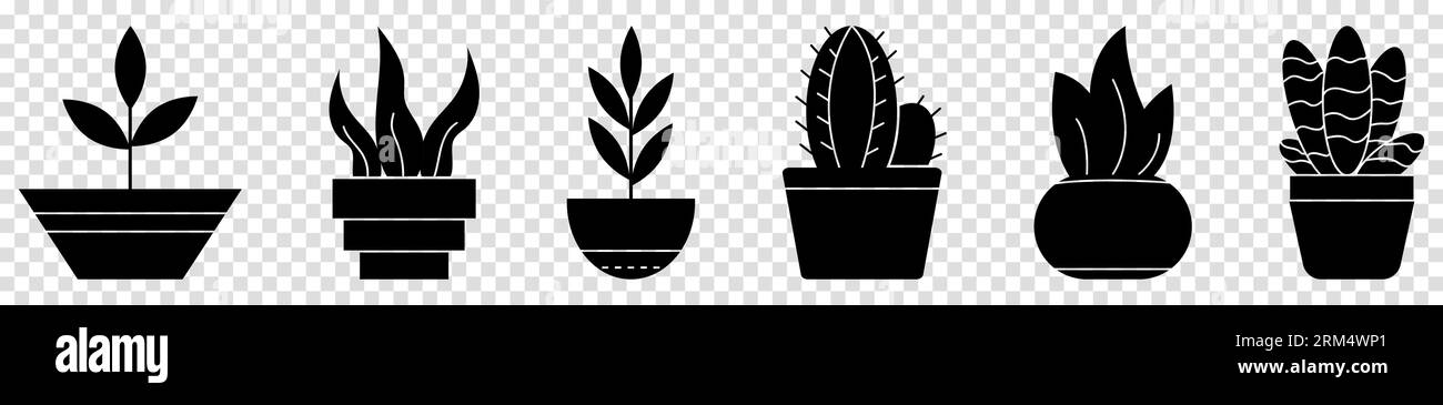 Set of house plants flat icons. Vector illustration isolated on transparent background Stock Vector