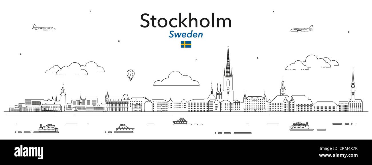 Stockholm cityscape line art vector illustration Stock Vector