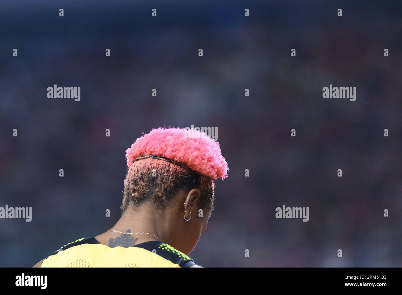 Natasha Morrison (Jamaica) hair before the 4x100 metres relay final during the world athletics championships 2023 at the National Athletics Centre, in Budapest, Hungary. (Sven Beyrich/SPP) Credit: SPP Sport Press Photo. /Alamy Live News Stock Photo