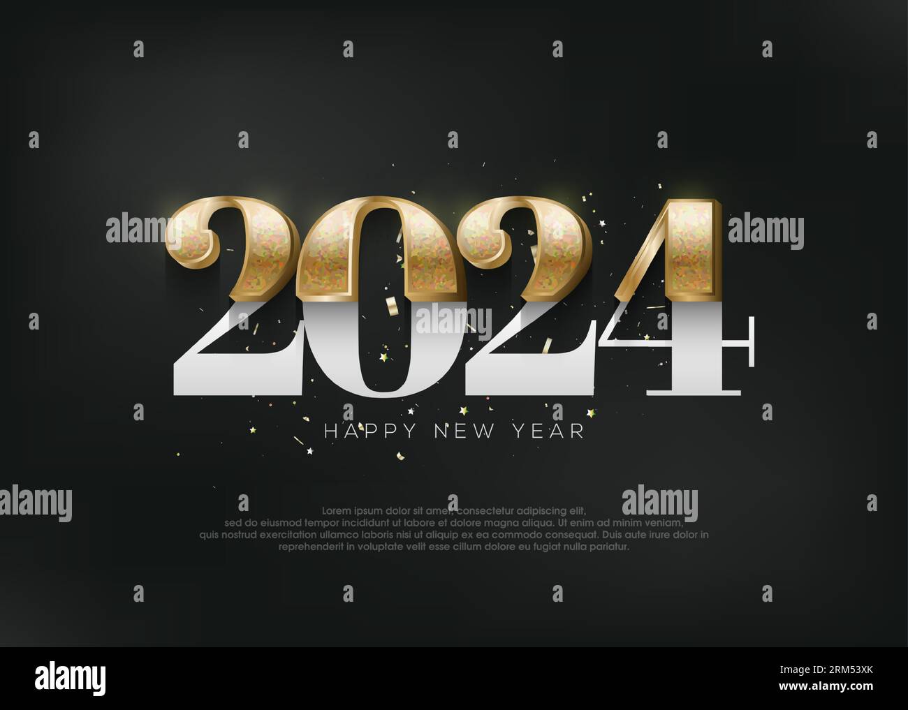 Happy new year 2024 with luxury gold glitters numbers illustration