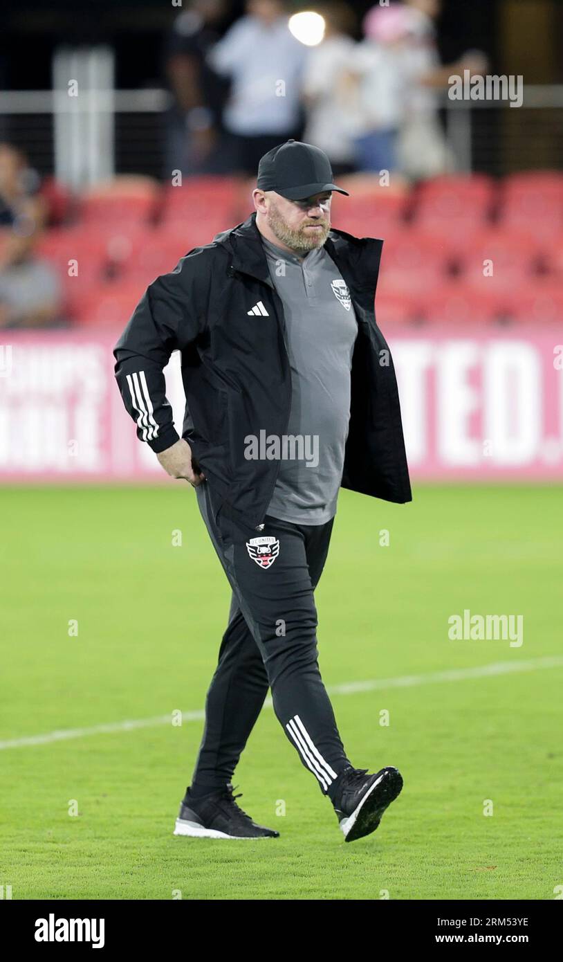 August 26, 2023: D.C. United Head Coach Wayne Rooney exits the field after an MLS soccer match between the D.C. United and the Philadelphia Union at Audi Field in Washington DC. Justin Cooper/CSM (Credit Image: © Justin Cooper/Cal Sport Media) Stock Photo