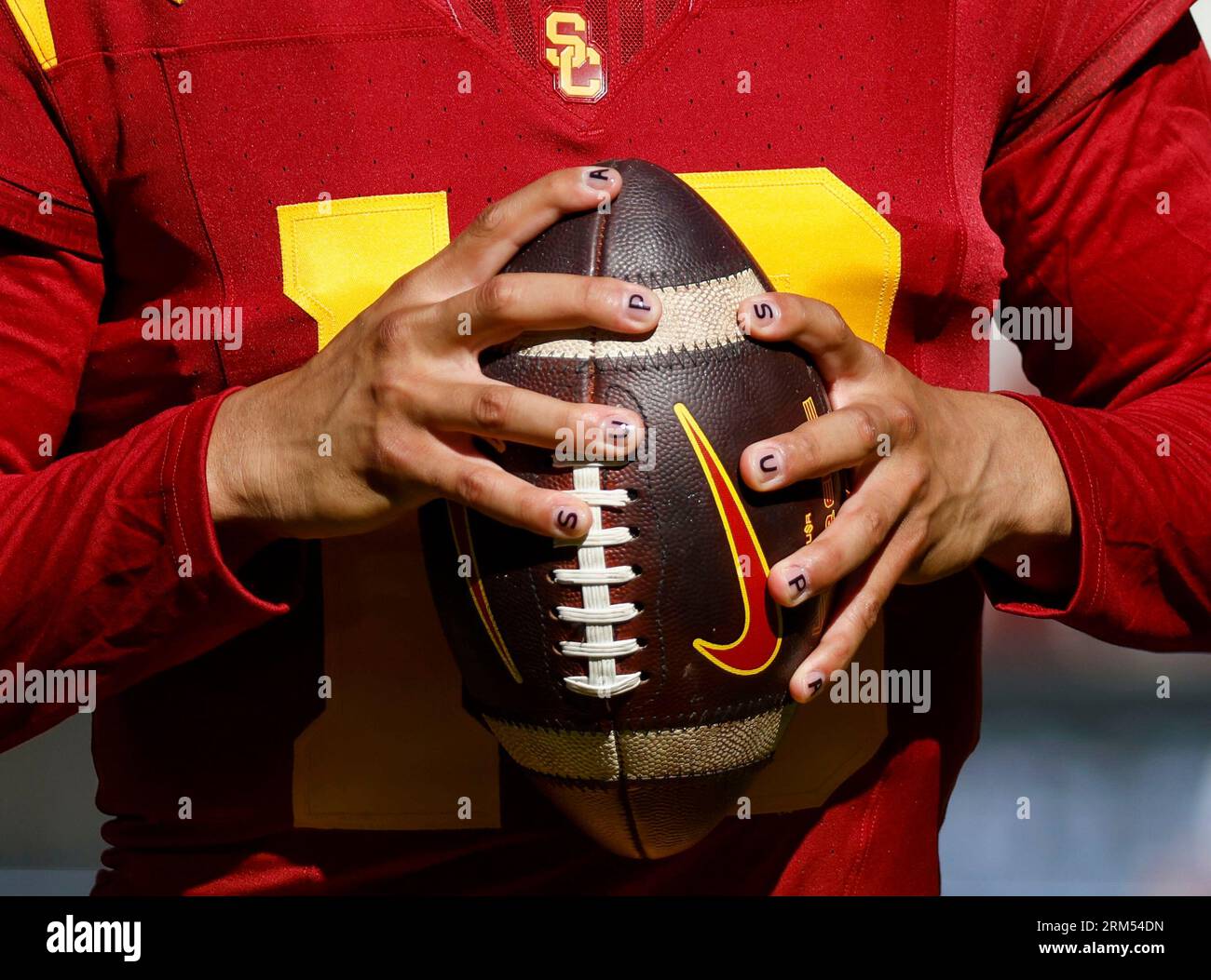 August 26, 2023 USC Trojans quarterback Caleb Williams #13 close-up of ...