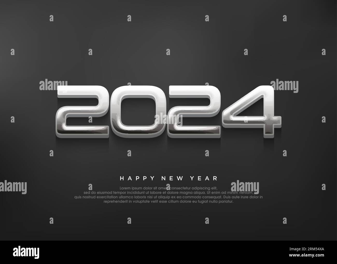 Silver metallic modern happy new year 2024 number. Stock Vector