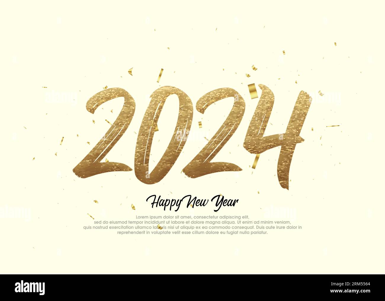 2024 happy new year vector background with gold glitter brush numbers