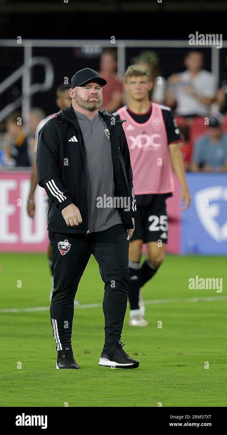 August 26, 2023: D.C. United Head Coach Wayne Rooney walks off the field at half time during an MLS soccer match between the D.C. United and the Philadelphia Union at Audi Field in Washington DC. Justin Cooper/CSM Stock Photo