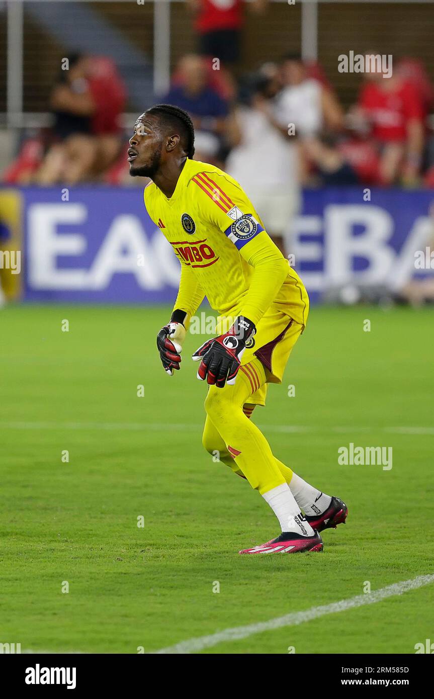 August 26, 2023: Philadelphia Union Goalkeeper #18 Andre Blake during an MLS soccer match between the D.C. United and the Philadelphia Union at Audi Field in Washington DC. Justin Cooper/CSM Stock Photo