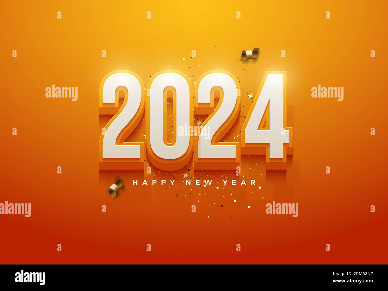2024 new year celebration with golden 3d cut ribbon decoration and