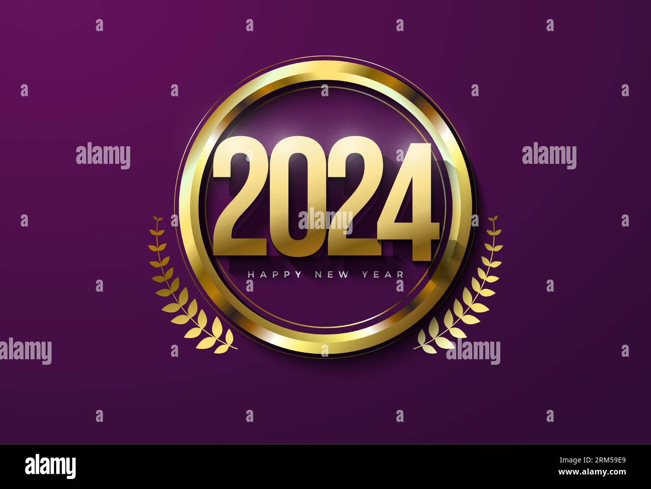 shiny golden frame and purple background for 2024 new year celebration